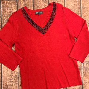 Jones New York Red Beaded Top 1X